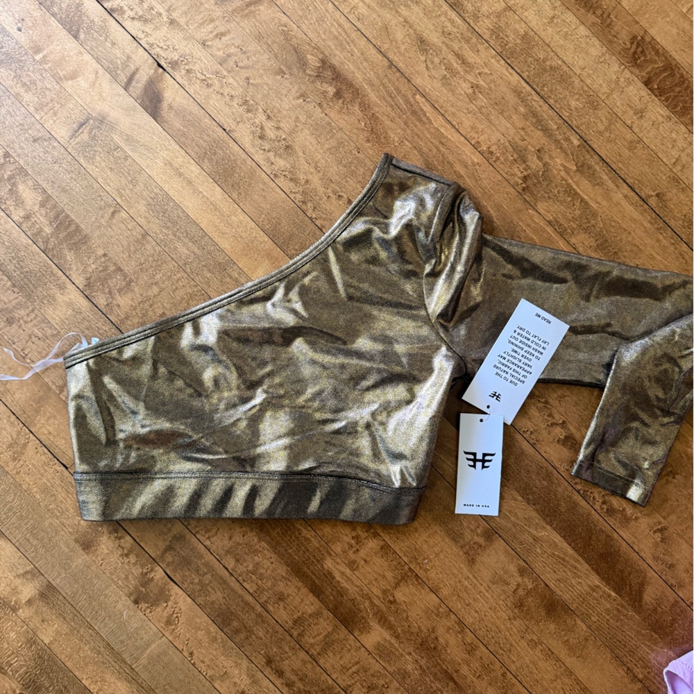 Heroine Sport Metallic Gold One-Shoulder Kids Shorts
